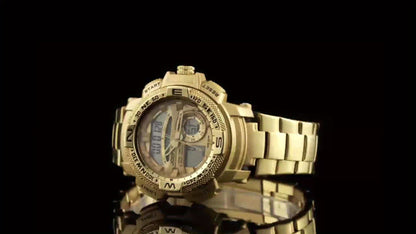 JOEFOX Orologio Sportivo da Uomo di Lusso con Doppio Display - Quadrante Grande, Luce Notturna LED, Impermeabile 3ATM, Cronografo e Sveglia, Orologio da Polso Stile Field da Uomo