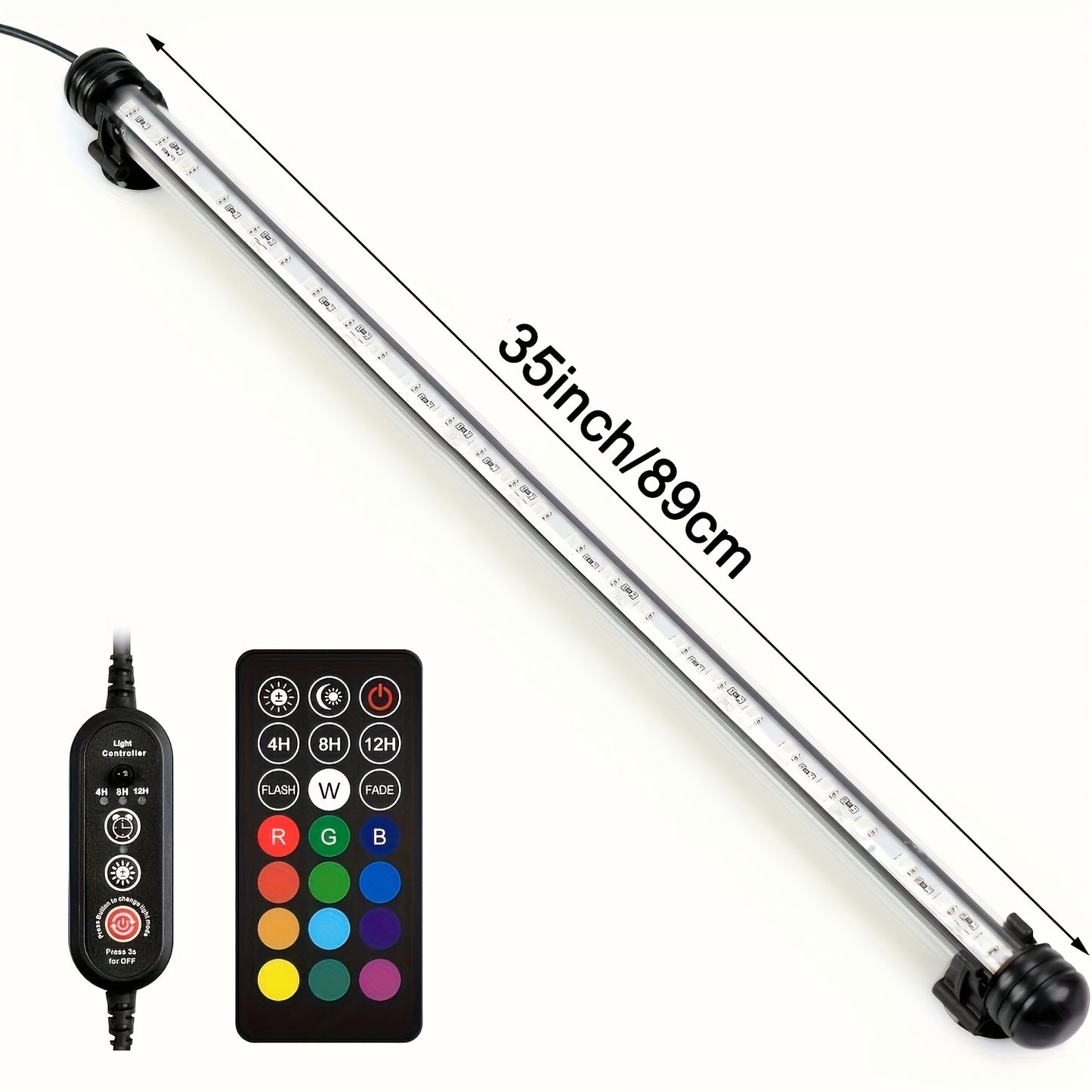 18-112Cm, Luce LED per Acquari, Illuminazione Subacquea, Luce Montabile, Lampada Copertura, Spina EU per Acquario con Telecomando, Cambio Colore RGB, Rosso/Verde/Blu, Senza Batteria