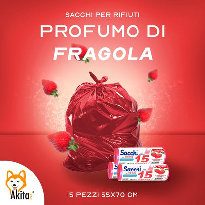 Akitaink Sacchi spazzatura Antiforo con Manici - Profumati - 120 pz da 45L | Misure 55x70cm | Vari Profumi: Brezza Marina, Fragola, Limone e Lavanda Made in Italy