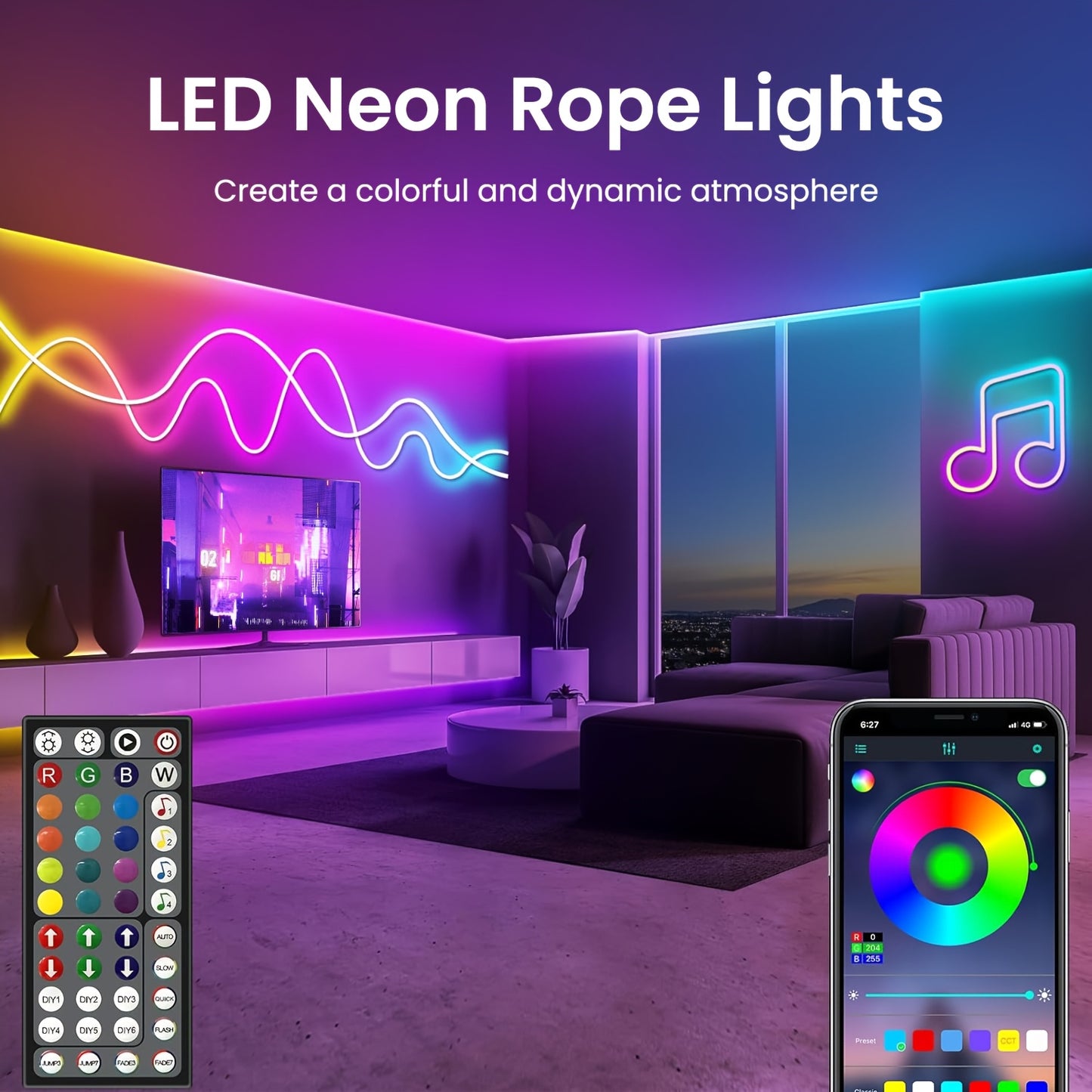 Striscia LED Neon RGB Smart Potenziata di Mexllex con Controllo App/Remoto, Vari Modalità, Timer e Sincronizzazione Musicale per Gaming e Decorazioni per la Stanza