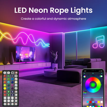 Striscia LED Neon RGB Smart Potenziata di Mexllex con Controllo App/Remoto, Vari Modalità, Timer e Sincronizzazione Musicale per Gaming e Decorazioni per la Stanza