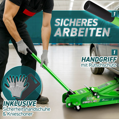 Cric idraulico per auto TRESKO® 2.5 - 3T | Cric idraulico per spostamento auto e SUV con ruote piane e a 360°, include 2 guarnizioni in gomma, tappetino protettivo, guanti