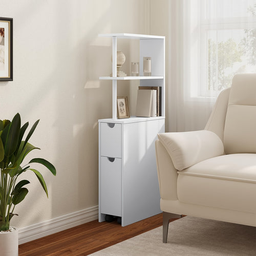1 pz. Mobiletto da Bagno con Nicchia con Cassetti su Rotelle, Ripiani Aperti, Mobiletto da Bagno Mobiletto da Bagno Stretto, Credenza Mobiletto da Cucina Multifunzionale, Bianco, 19x113x45 Cm (LxAxP)
