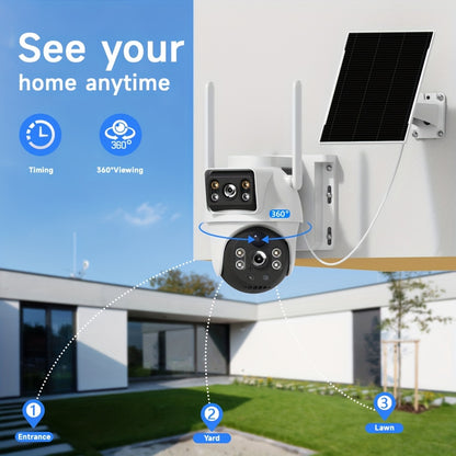 Telecamera esterna con doppia lente da 8MP, WiFi, visione 360°, visione notturna a colori, audio bidirezionale, rilevamento di movimento PIR, notifiche push di allarme, - Adatta per sistema di sorveglianza aziendale