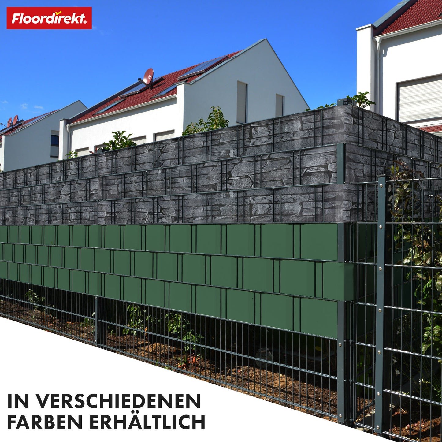Striscia PVC per Privacy per Recinzione a Doppio Filo – Rotolo da 35m, Altezza 19cm, Include 20 Clip, Disponibile in 3 Colori e 4 Design