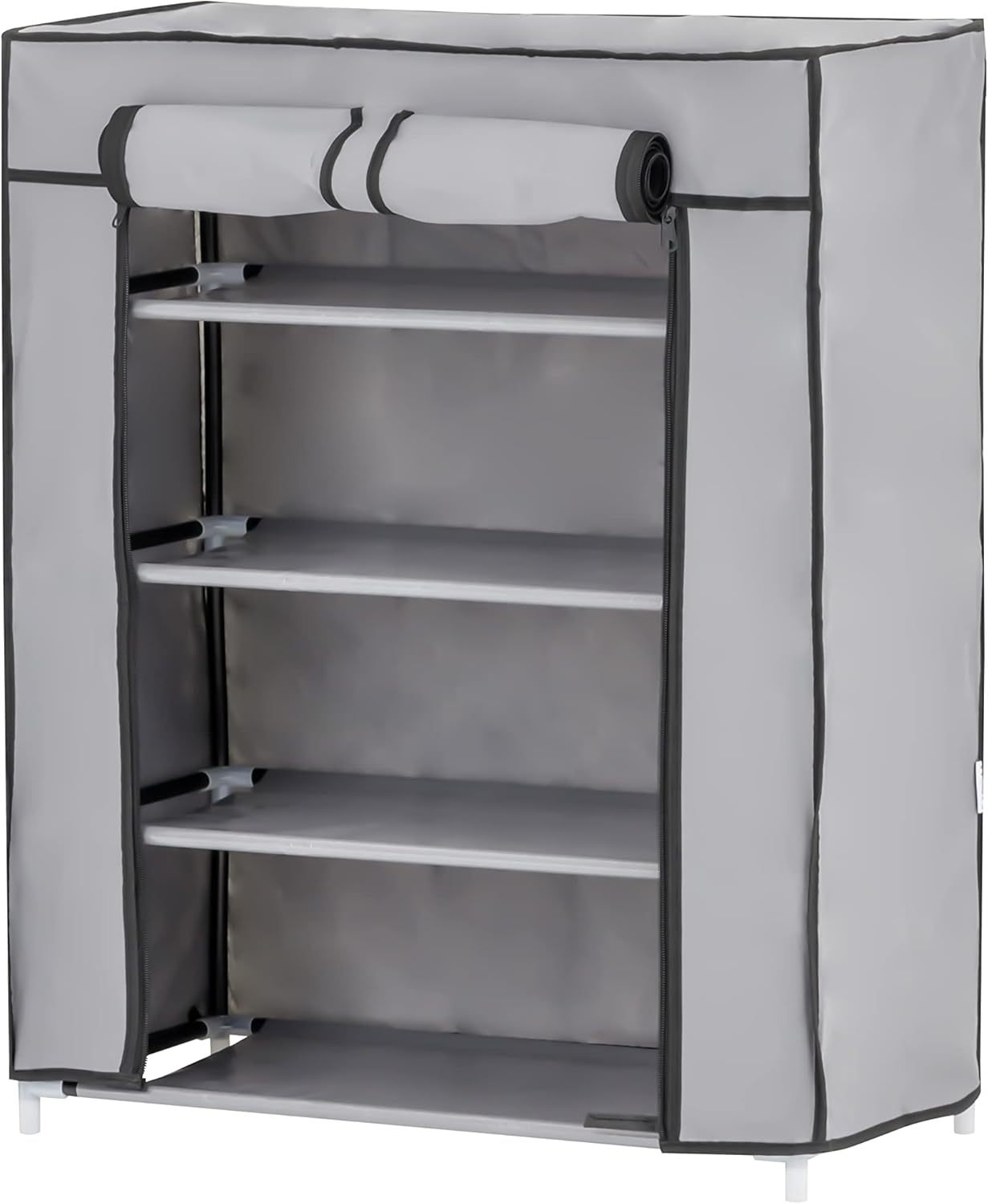 Baroni Home Scarpiera in Tessuto Richiudibile 58x28x73 cm Grigio 4 Ripiani, Mobile per Scarpe Pieghevole Salvaspazio con Struttura in Ferro per Camera da Letto, Cabina Armadio, Grigio, Porta-Scarpe Indipendente Facilmente Spostabile Leggero e Resistente