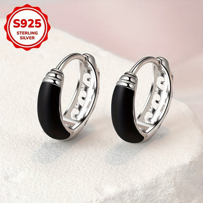 Fibbia per orecchini nera in argento sterling 925 con design retrò, facile, elegante, alla moda e versatile, adatta per l'uso quotidiano, regali di San, regali per le feste, adatta per regali di compleanno, vacanze al mare