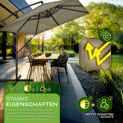 Tillvex® Parasole Rettangolare in Alluminio Ø 330 Cm + Copertura con Manovella | Schermo Angolare a Luce Rossa con Supporto & Parabrezza | Grande Parasole da Giardino in Alluminio Protezione UV | Schermo con Manovella Impermeabile Girevole a 360° per Terr