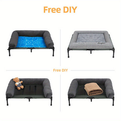 Letto per Cani da Campeggio Rialzato L/XL/2XL - Lettino Esterno di Alta Qualità con Tappetino Traspirante e Morbidi Tappeti in Peluche, Struttura Robusta per Cani Grandi, Poliestere Resistente ad Tutte le Condizioni Atmosferiche, Montaggio Facile e Design