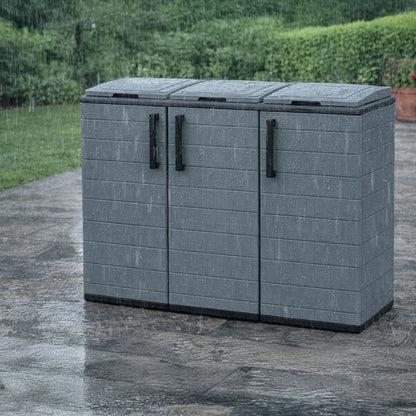 Buystar Mobile Raccolta Differenziata 300L con 3 Scomparti – Armadio Pattumiera Basso in Plastica Riciclabile con Coperchi, Anelli Portasacco – Contenitore Rifiuti con Ante e Cerniere in Acciaio – Uso Interno ed Esterno – 102x37xH84 cm