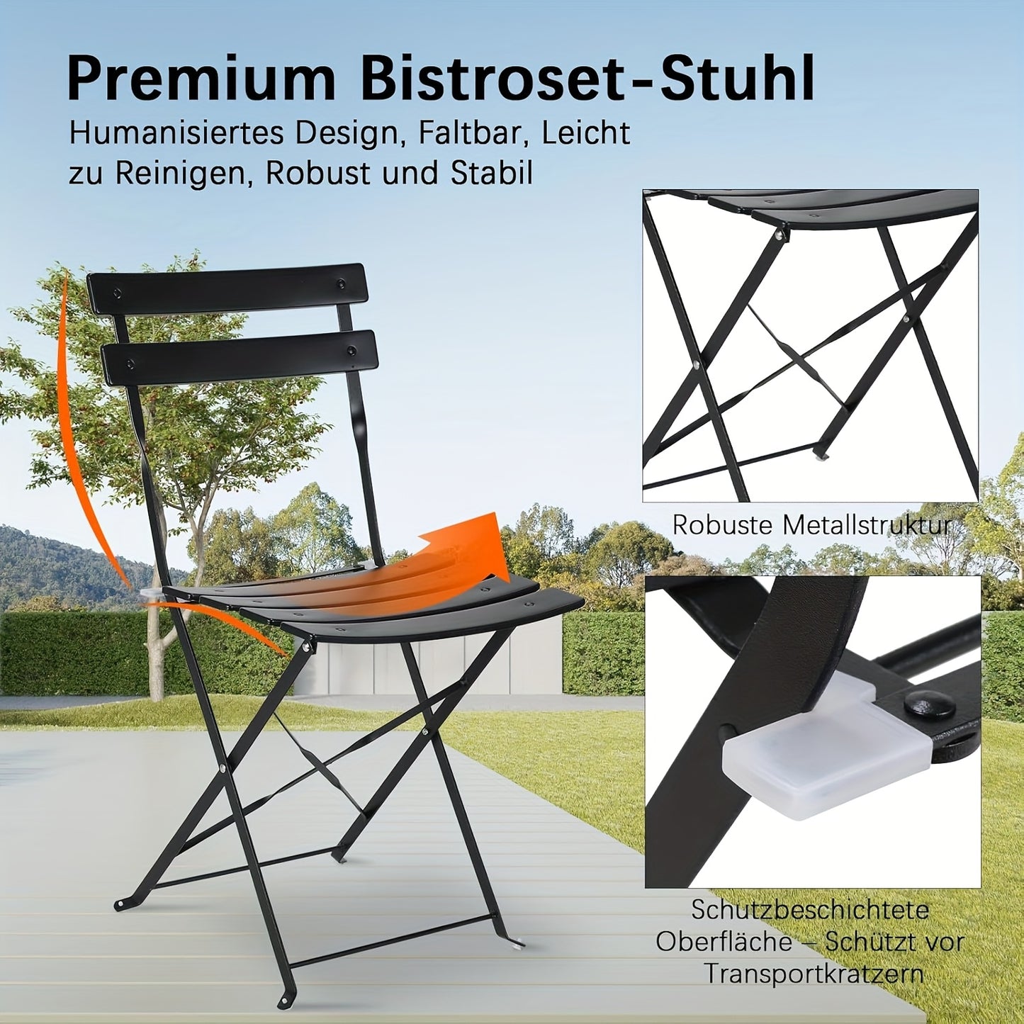 Set Bistro 3 pezzi, include tavolo pieghevole e due sedie da giardino, ideale per balconi compatti, set di mobili da esterno, sedute portatili per giardini e balconi