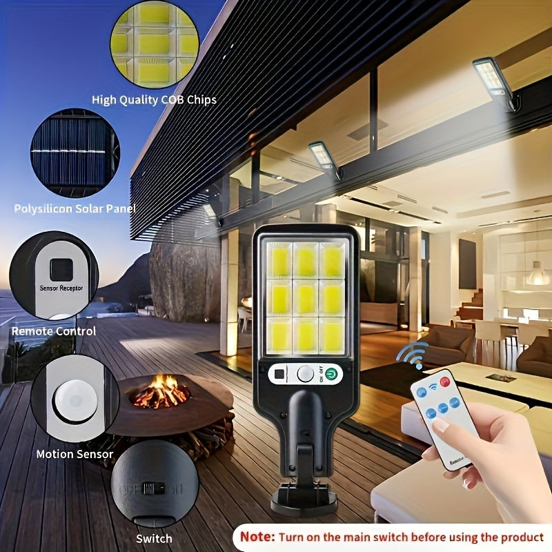 Lampioni Solari da 8/4/2 pz, Luce Solare da Esterno con Telecomando, 108 LED IP65, 3 Modalità di Illuminazione, Irradiatore Solare con Sensore di Movimento PIR, Lampada da Parete di Sicurezza per Esterno, Cortile, Stadio, Area Giochi, Giardino, Patio, Dec