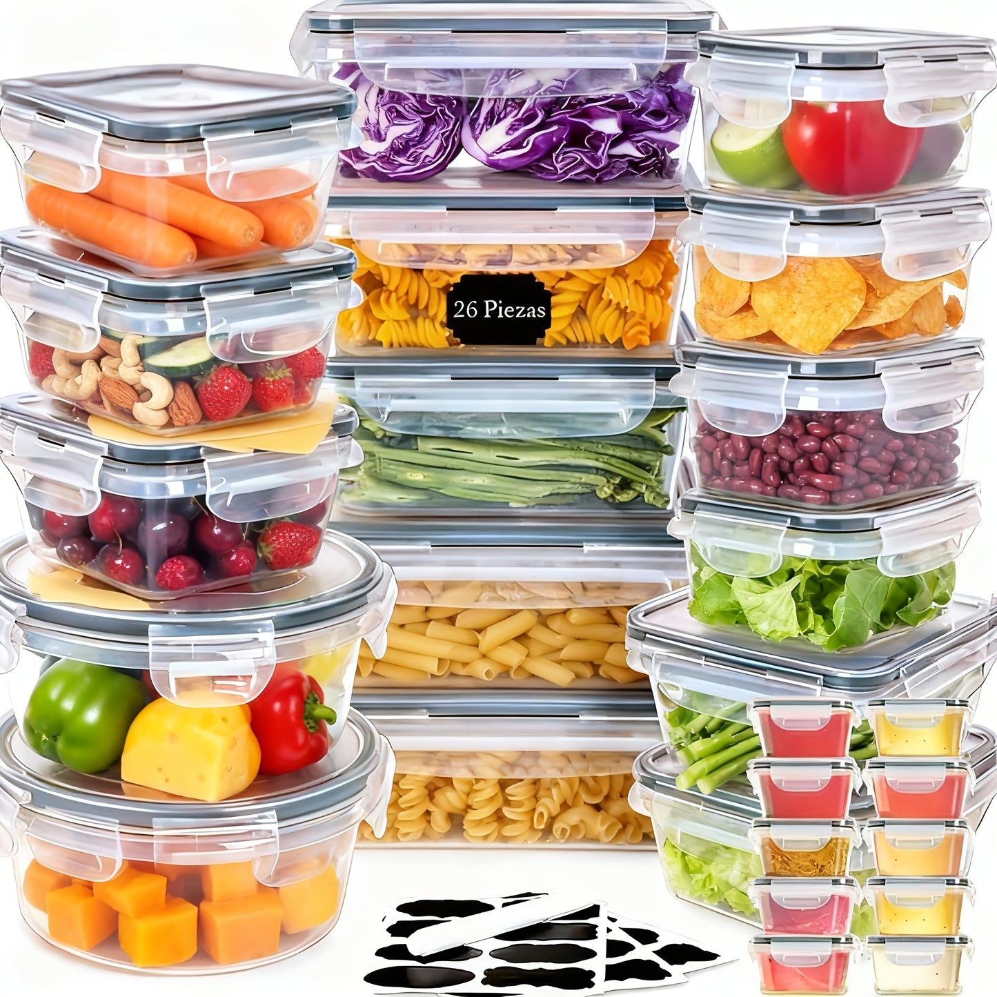 Ciotole per Conservazione Alimenti Multidimensioni, Set da 26 Pezzi/Set da 14 Pezzi, Contenitori per Organizzazione Cucina, Contenitori per Pasti Impilabili, Lavabili in Lavastoviglie, Sicuri per Microonde e Frigorifero - Dimensioni Versatili per Conserva