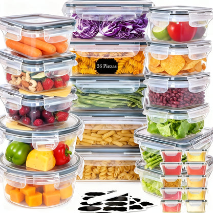 Ciotole per Conservazione Alimenti Multidimensioni, Set da 26 Pezzi/Set da 14 Pezzi, Contenitori per Organizzazione Cucina, Contenitori per Pasti Impilabili, Lavabili in Lavastoviglie, Sicuri per Microonde e Frigorifero - Dimensioni Versatili per Conserva
