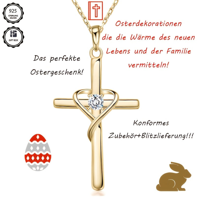 Magazzino Locale, Collana a Croce con Zirconia Dorata in Argento 925 da Donna, Temperamento Elegante, Adatta per l'Uso Quotidiano, Regalo Perfetto per le Feste per Donne per San, Natale, Anniversario, Confezionata in un'Esquisita Confezione Regalo