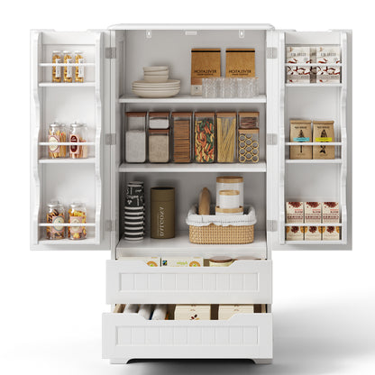 Credenza pensile per cucina - Mobiletto a pavimento con 2 cassetti e 2 ante - 60x40x120cm - Armadi da cucina bianchi