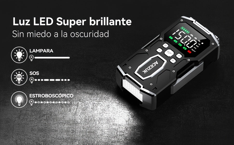 Avviatore di emergenza per auto 12000A con compressore d'aria, booster batteria 12V per tutti i motori a benzina/diesel da 10L, gonfiatore portatile per pneumatici con display LCD, luce LED QC3.0, per SUV, camion, moto con custodia