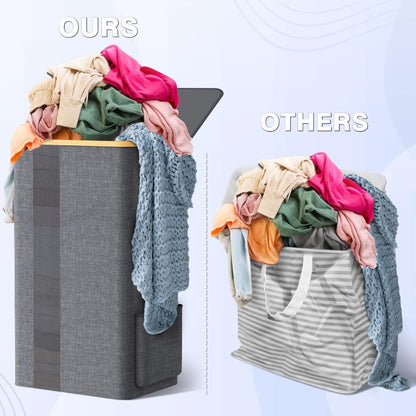 Furnestorica Cesto Portabiancheria con Coperchio, Design a Rete Trasparente con Capacità Chiara, Cesto per Biancheria da 100L con Manici e Sacca per Bucato Rimovibile, Cesto Traspirante con Coperchio per Camera da Letto, Bagno, Dormitorio, Lavanderia, Ces