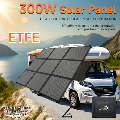 LVYUAN Pannello Solare Portatile da 120W/200W/300W/400W, Coperta Solare Piegevole, Pannello Solare Monocristallino ad Alta Potenza, Efficienza delle Celle Solari Fino al 22.5%, Adatto per Stazione di Alimentazione Avventura all'Aperto Barca Campeggio Gene