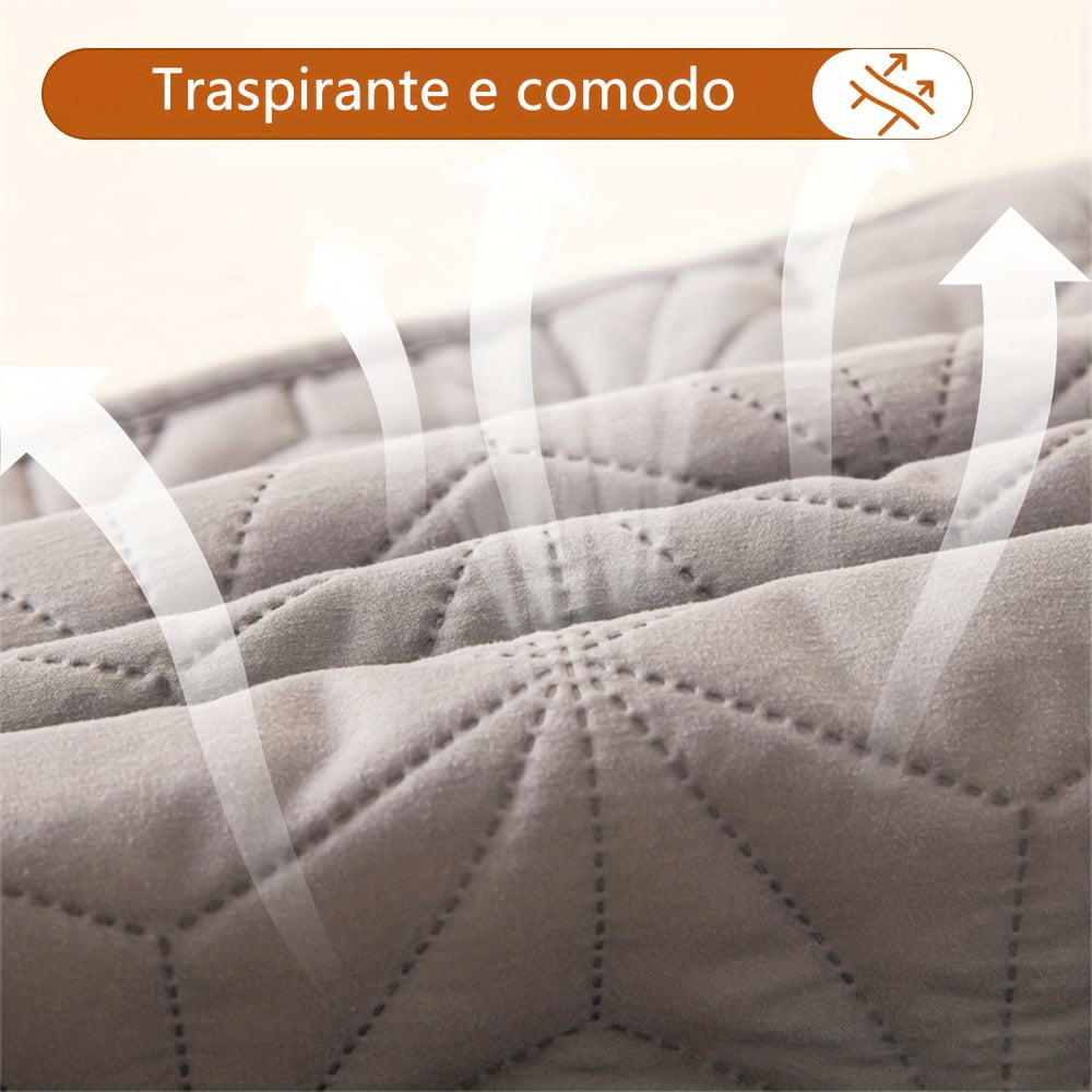 1 Protezione Materasso Trapuntata Impermeabile, Coprimaterasso Traspirante con Cinghie Elastiche per Copriletto (Senza Federa), Topper Materasso Antiscivolo per Tutte le Stagioni