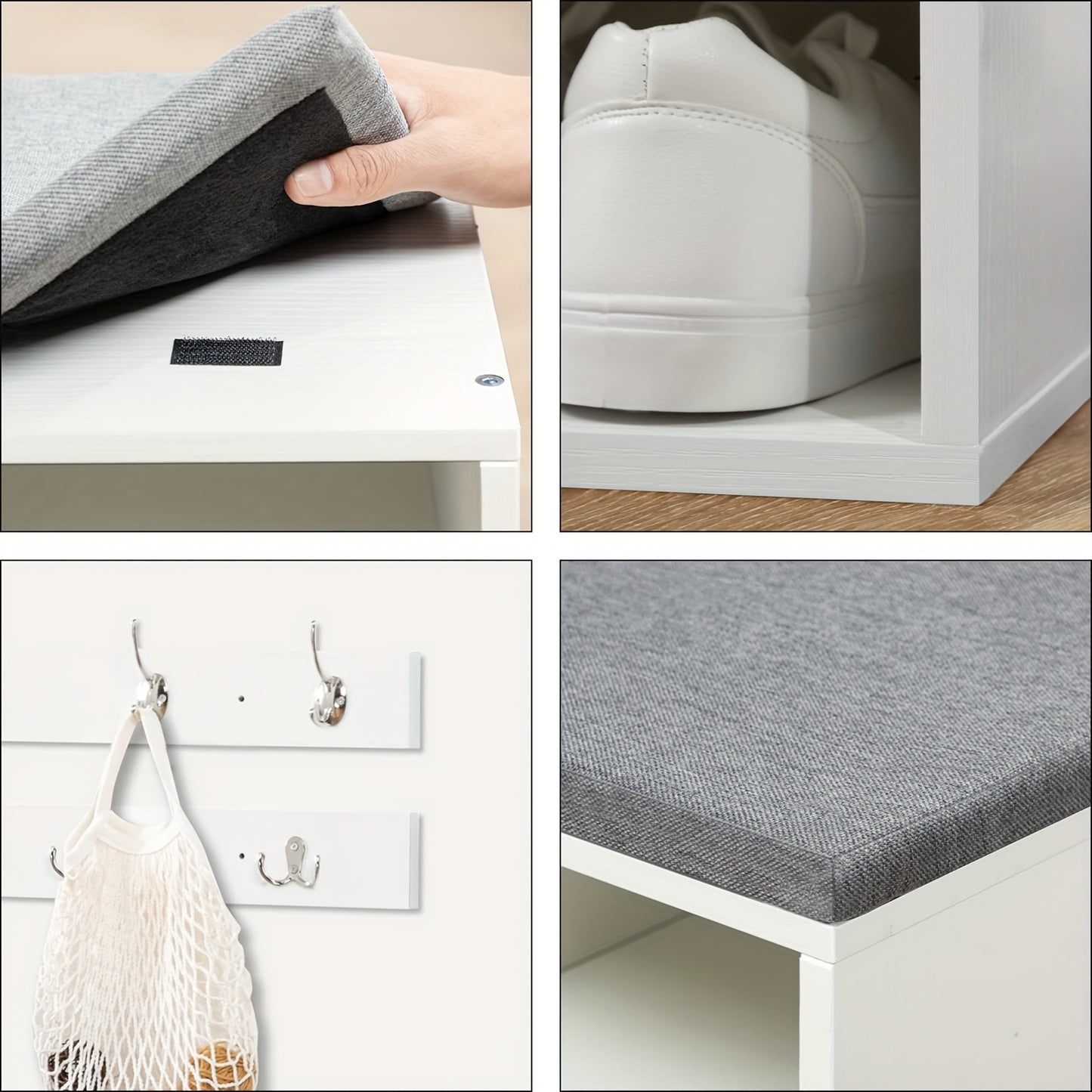 Set scarpiera armadio, divanetto scarpiera con 12 scomparti, scarpiera con divanetto imbottito, armadio a muro con 9 ganci, mobiletto scarpe per ingresso, corridoio, camera da letto