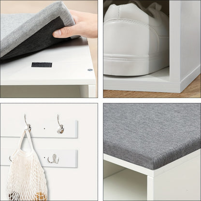 Set scarpiera armadio, divanetto scarpiera con 12 scomparti, scarpiera con divanetto imbottito, armadio a muro con 9 ganci, mobiletto scarpe per ingresso, corridoio, camera da letto