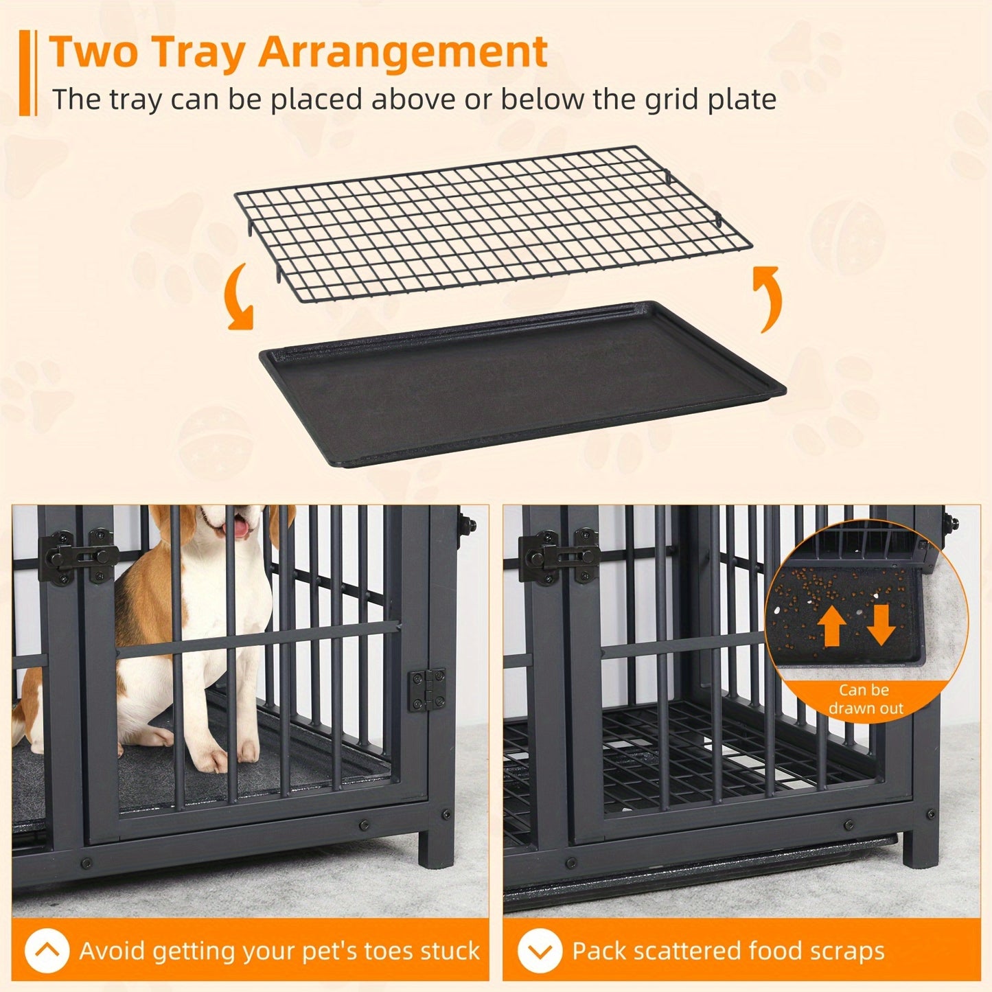 Grande Gabbia per Cani in Legno Stile Mobili con 3 Porte e Vassoio Rimovibile - Multi-Misura (M/L/XL) per Cani Piccoli, Medi e Grandi - Moderna Gabbia per Animali Domestici da Tavolino Adatta per Decorazione, Nero e Bianco