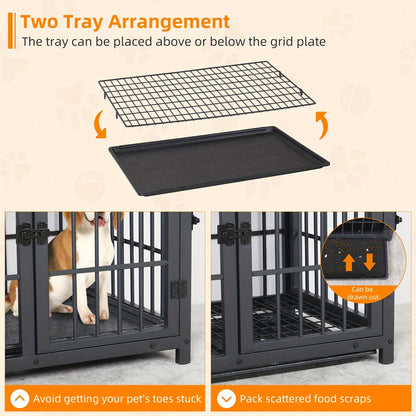 Grande Gabbia per Cani in Legno Stile Mobili con 3 Porte e Vassoio Rimovibile - Multi-Misura (M/L/XL) per Cani Piccoli, Medi e Grandi - Moderna Gabbia per Animali Domestici da Tavolino Adatta per Decorazione, Nero e Bianco