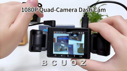 BCUOZ Dash Cam per auto 360 gradi con lente 3/4, 1080P, per auto, registrazione anteriore 1080P e posteriore/sinistra/destra 720P, con scheda di memoria da 64 GB, telecamera rotante a 360 gradi, registrazione in loop, Super Visione Notturna