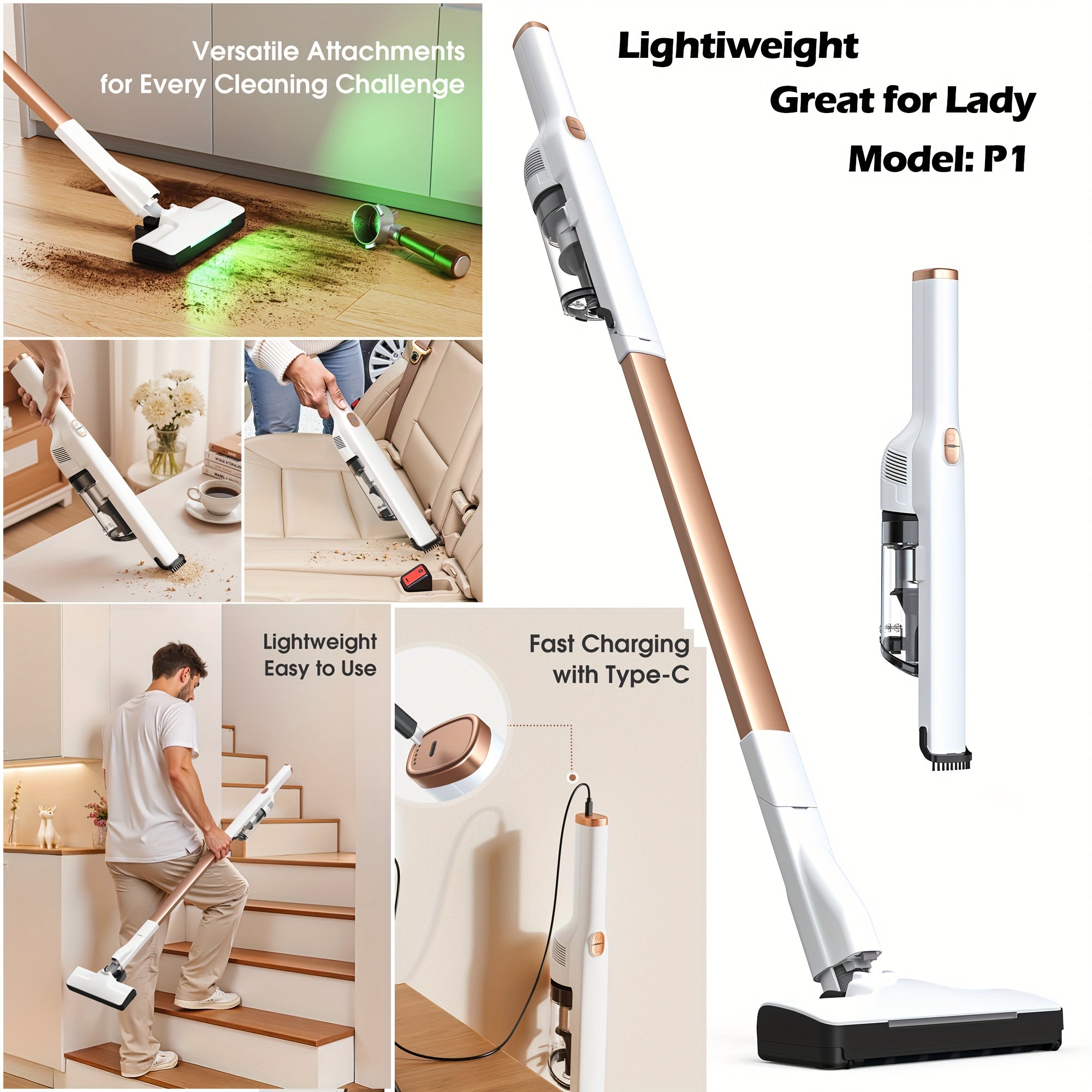 Aspirapolvere a batteria 35KPa, potente e leggero, 6 in 1, per tappeti, pavimenti e peli di animali domestici - Lubluelu P4/202 Aggiornato