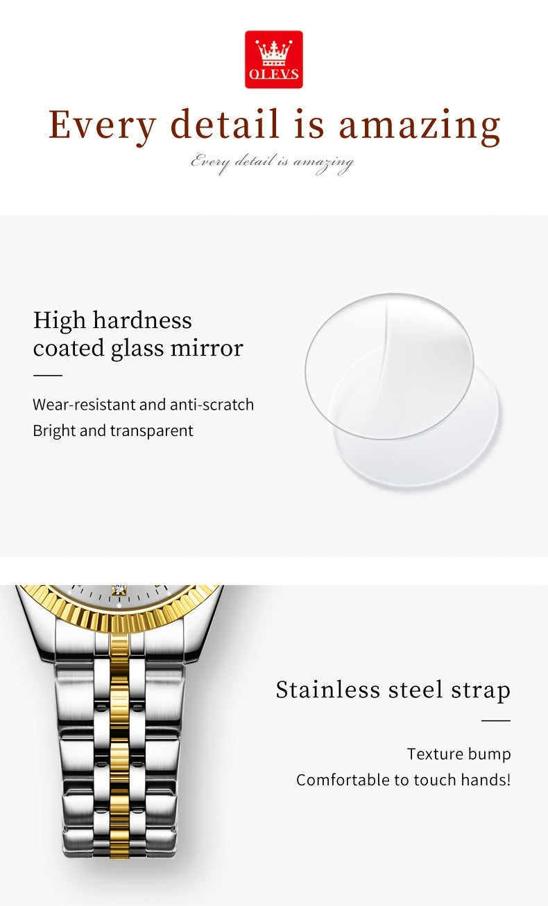 OLEVS Orologio da Donna Classico Business Dress Analogico Quarzo per Donne Elegante Lusso Acciaio Inossidabile Rheinstone Orologi da Donna Luminosi con Calendario Data per Donna Orologio da Polso Regali Romantici Reloj Para Mujer Quadrante Nero/Bianco/Dor