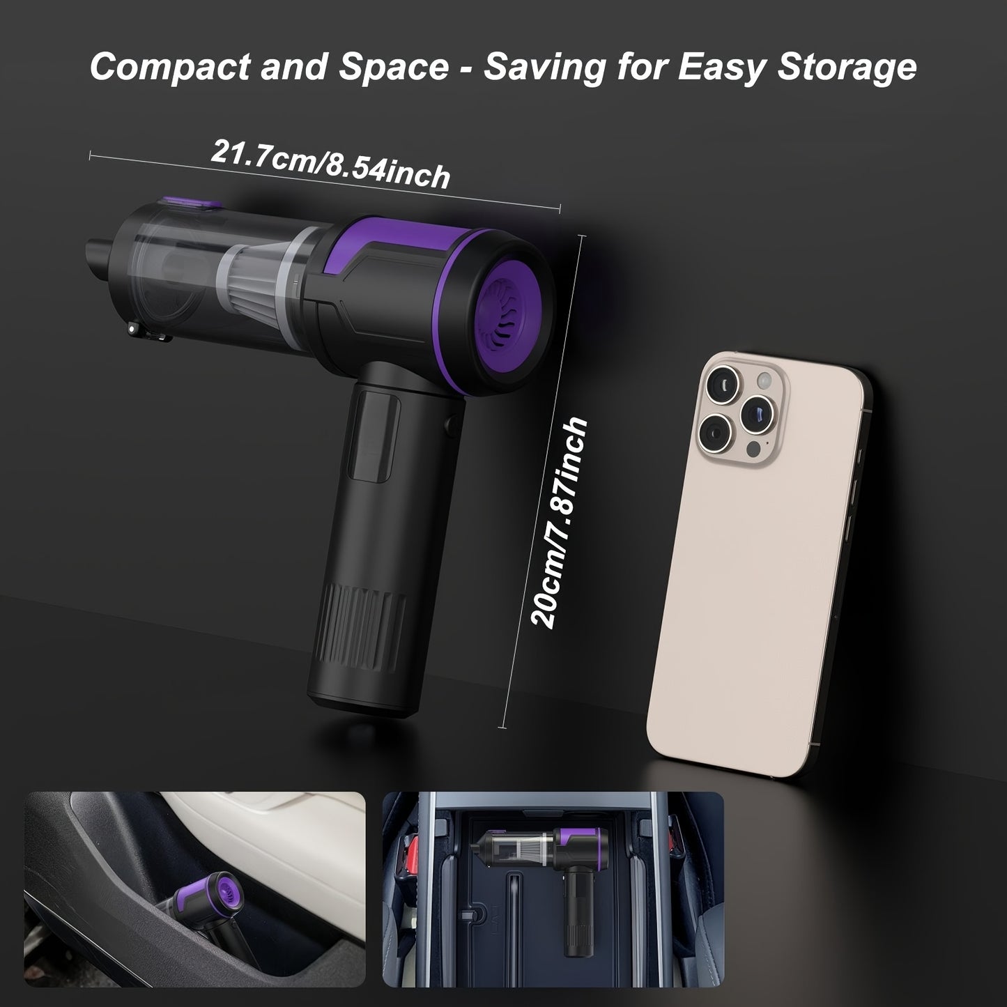 Aspirapolvere portatile senza fili per auto, 22000Pa ad alta potenza, aspirapolvere portatile e spolverino ad aria per la pulizia dell'auto, casa, ufficio, peli di animali domestici | Multigoccia, filtro lavabile, luce LED