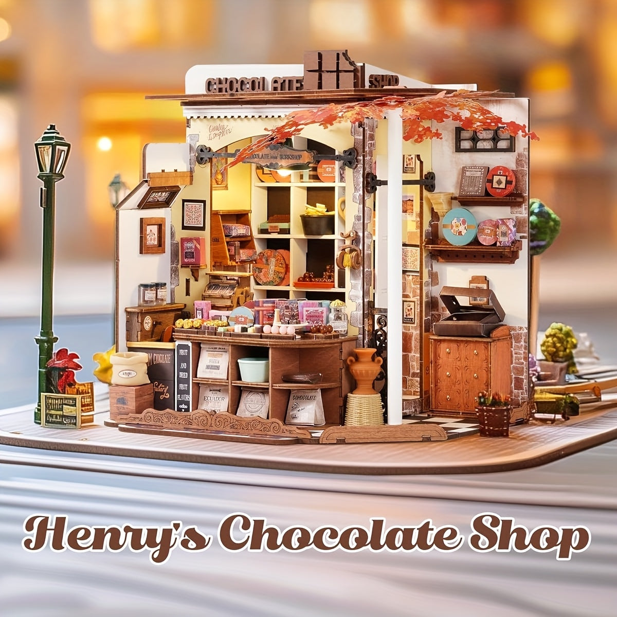Rolife Set Casa in Miniatura Puzzle 3D in Legno Casa delle Bambole Angolo Libreria Kit Artigianale Regalo per & Adolescenti 14+ (Negozio di Cioccolatini di Henry)