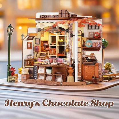 Rolife Set Casa in Miniatura Puzzle 3D in Legno Casa delle Bambole Angolo Libreria Kit Artigianale Regalo per & Adolescenti 14+ (Negozio di Cioccolatini di Henry)