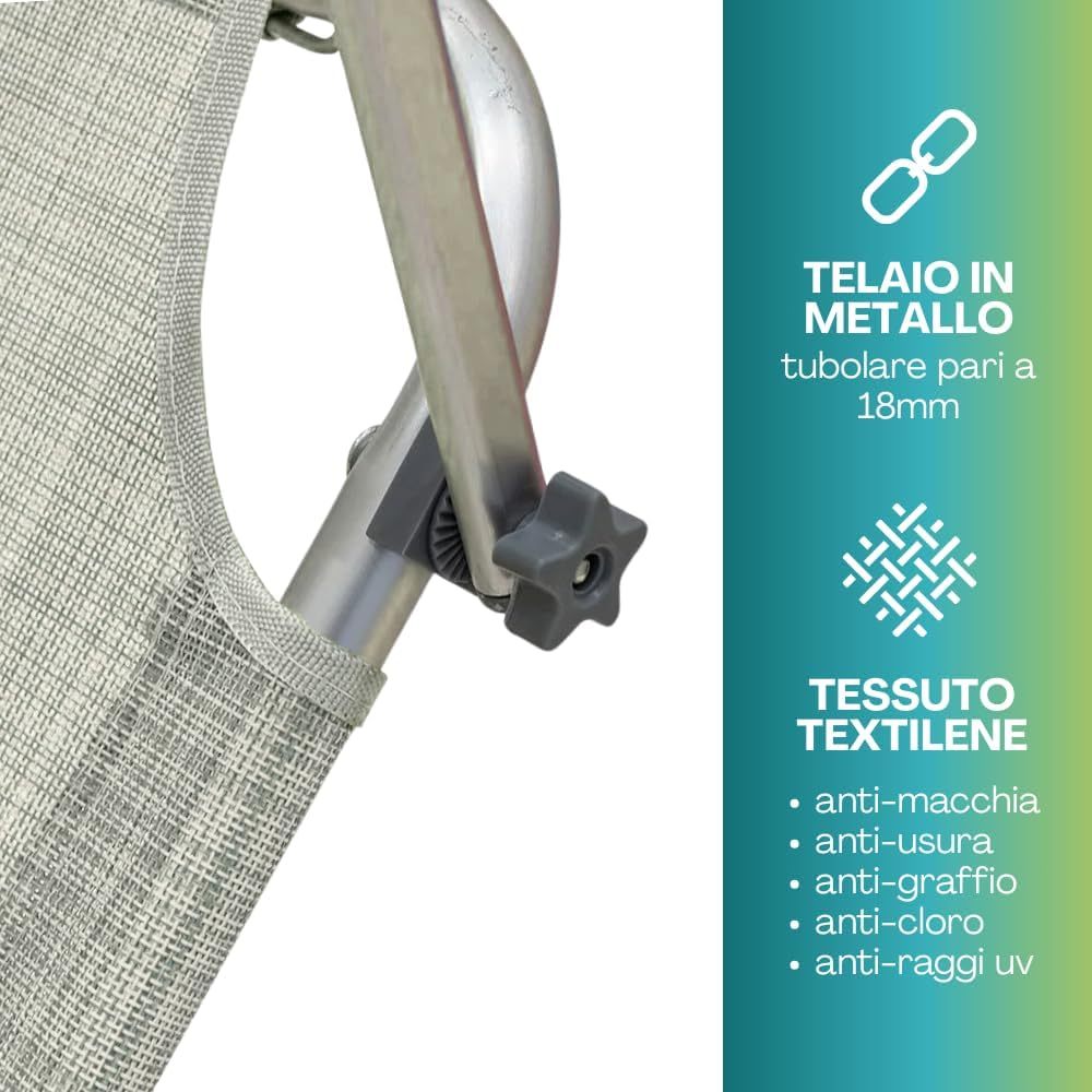 2 Lettini Prendisole Pieghevoli con Tetto Parasole, Misura 180x55x90 cm, Tessuto Textilene, Struttura Metallo Tubolare da 18mm, per Spiaggia, Piscina, Giardino, Peso Max 120kg