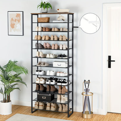 Scarpiera, Organizzatore Portascarpe a 12 Ripiani di Grande Capacità, Mensola Alta per Scarpe per Ingresso Porta d'Ingresso, Rete , Armadio, Marrone Rustico e Nero