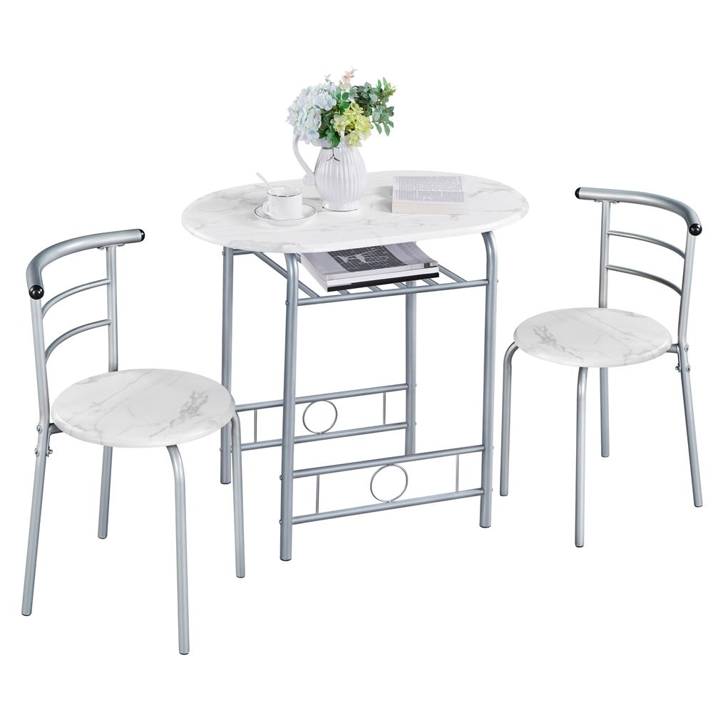 Costoffs Set Tavolo e 2 Sedie da Bar e Sala da Pranzo in Legno e Metallo per Cucina Balcone Piccoli Spazi Sedia Portata 136 kg