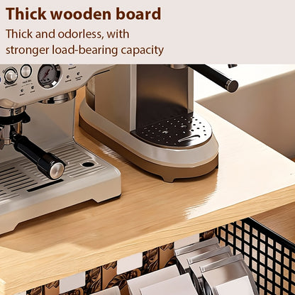 1 Scaffale Multifunzionale a 2 Livelli con Design Estraibile, Grande Capacità, Facile Accesso, Elevata Portata, Ideale per Macchine da Caffè, Caffè in Grani, Capsule, ecc
