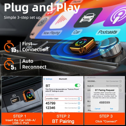 Adattatore Wireless 2-in-1 per CarPlay & Android Auto | Plug & Play, Design Compatto per iPhone e Android, Porta USB/USB-C, Senza Batteria, Adattatore Wireless per CarPlay per Streaming Video - Trasforma CarPlay Cablato in Wireless, Connessione Automatica