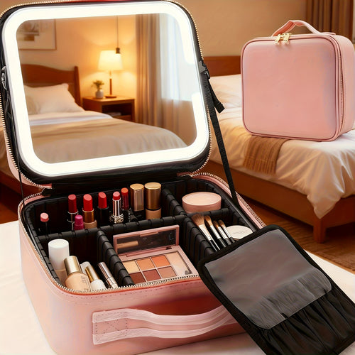 Questo trousse extra-large è disponibile in rosa e nero, con specchio e spazio generoso per il trucco. Il suo design elegante lo rende ideale sia per truccatori professionisti che per l'uso personale.
