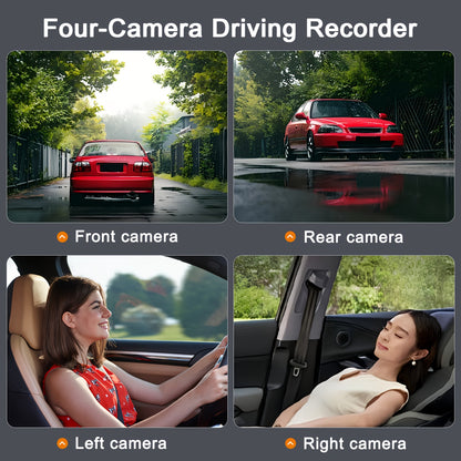 Dash Cam per auto a 4 lenti, IPS da 7,62 cm, visione notturna HD 1080P, registrazione a 360° anteriore/posteriore/sinistra/destra, alimentazione per veicolo 12-24 V, scheda di memoria opzionale, batteria ricaricabile, per taxi/camion