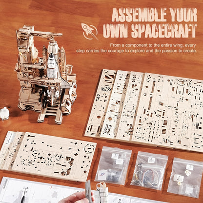 ROBOTIME Puzzle 3D in Legno Modellino Space Shuttle Kit di Assemblaggio - Base Meccanica Mobile, Regalo da Collezione Artigianale Creativo per Appassionati dello Spazio - Lka02
