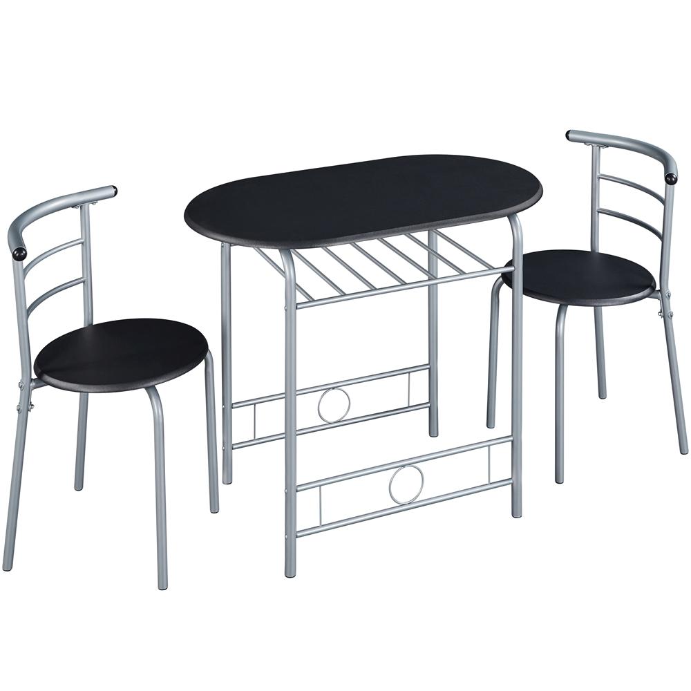 Costoffs Set Tavolo e 2 Sedie da Bar e Sala da Pranzo in Legno e Metallo per Cucina Balcone Piccoli Spazi Sedia Portata 136 kg