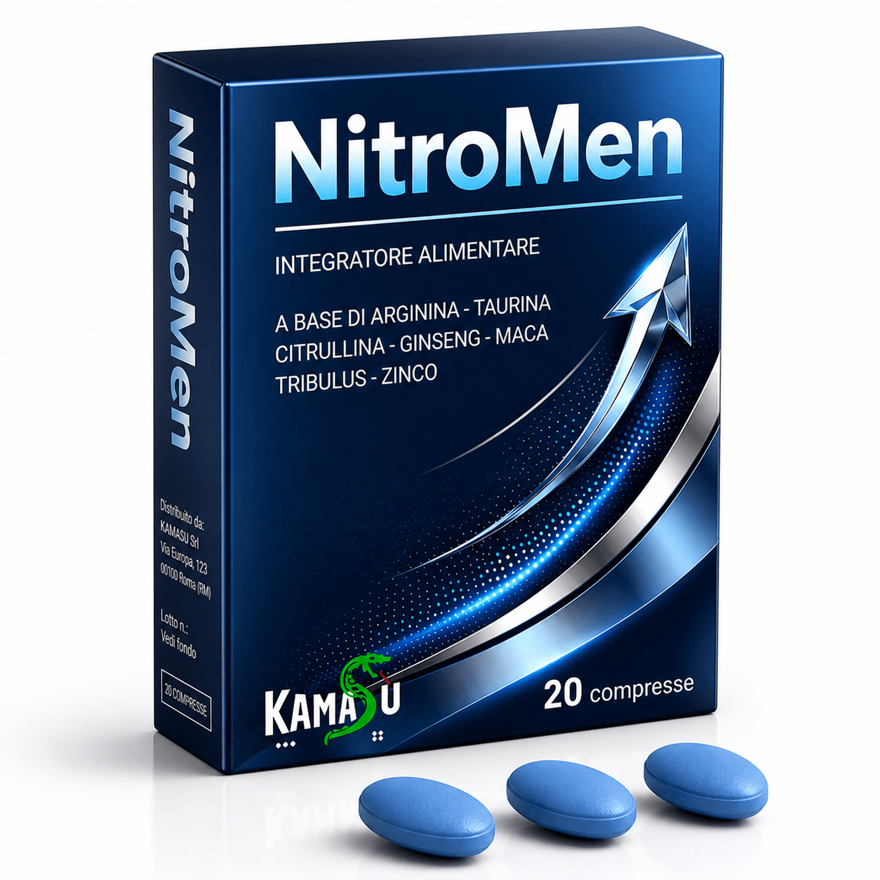 Integratore UOMO Potenziato con Maca nera, Arginina, Tribulus Terrestris, Taurina, Citrullina, Zinco - 20 Compresse Made in Italy