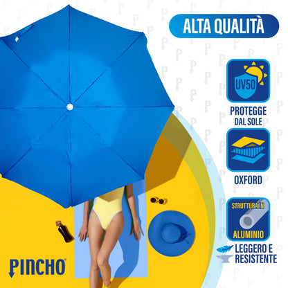 Ombrello da Spiaggia Pieghevole da 180CM, UV50+ Leggero 1,5kg, Ideale per Moto, Bici e Campeggio, Asta in Acciaio Resistente al Vento con Borsa da Trasporto