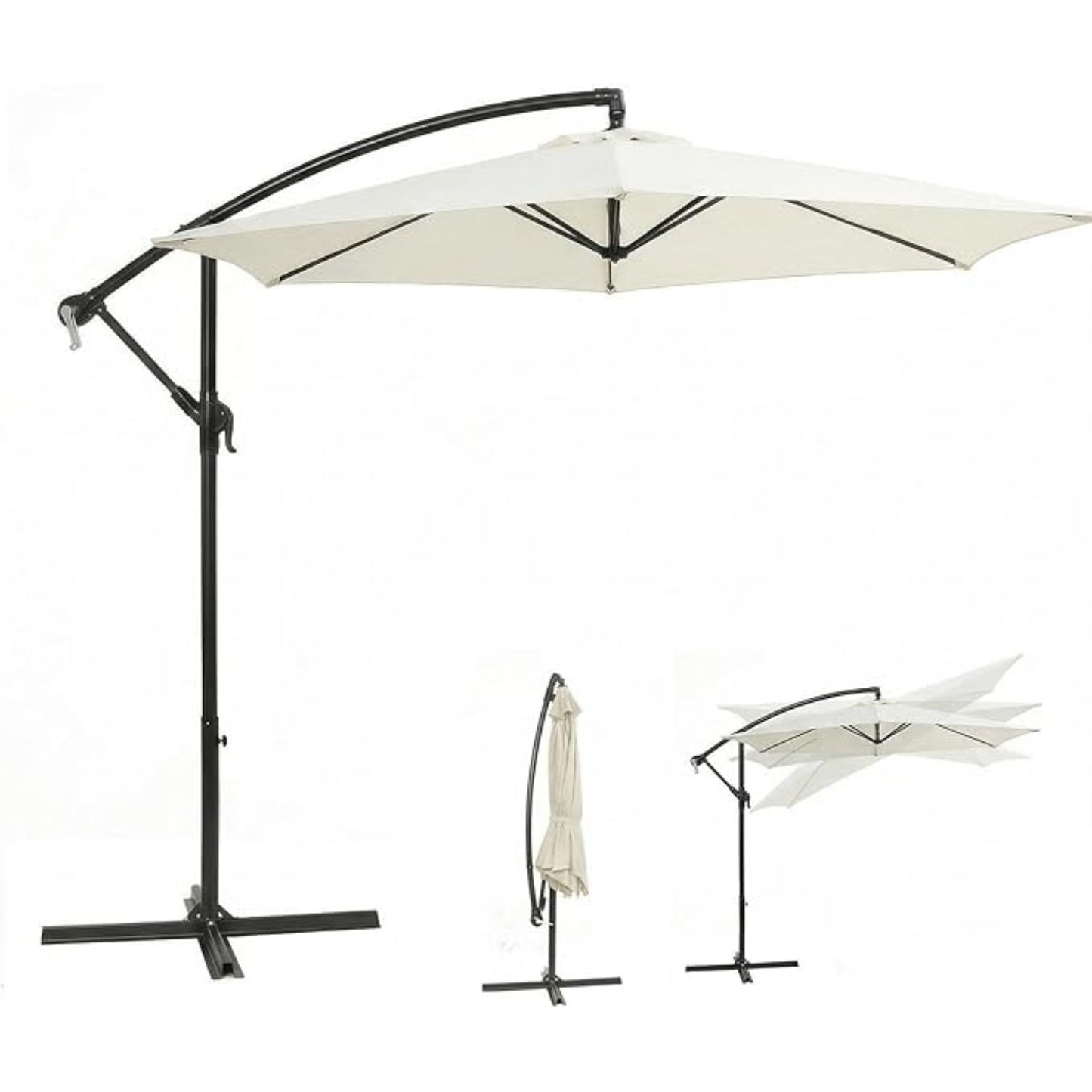 Ombrellone a banderuola Sekey 300 cm con tettuccio inclinabile, ombrellone con palo in alluminio da 48 mm e 6x stecche in acciaio, ombrellone da giardino e terrazza rotondo pieghevole, inclusa cinghia aggiuntiva antisgambo