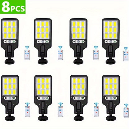 Lampioni Solari da 8/4/2 pz, Luce Solare da Esterno con Telecomando, 108 LED IP65, 3 Modalità di Illuminazione, Irradiatore Solare con Sensore di Movimento PIR, Lampada da Parete di Sicurezza per Esterno, Cortile, Stadio, Area Giochi, Giardino, Patio, Dec