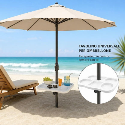 Cecaro Group Tavolino Porta Oggetti per Ombrellone 35x35 cm – Tavolo Universale con Morsetto Regolabile 22-40 mm – Ideale per Mare, Spiaggia, Giardino e Piscina