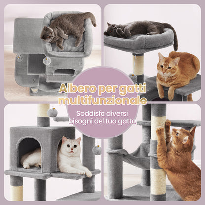 Albero per Gatti 112 cmdi Peluche, 4 Pali Tiragraffi, 2 Pompon, 1 Amaca, 2 Piattaforme, 1 Nicchia