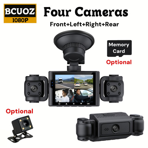 BCUOZ Dash Cam per auto 360 gradi con lente 3/4, 1080P, per auto, registrazione anteriore 1080P e posteriore/sinistra/destra 720P, con scheda di memoria da 64 GB, telecamera rotante a 360 gradi, registrazione in loop, Super Visione Notturna